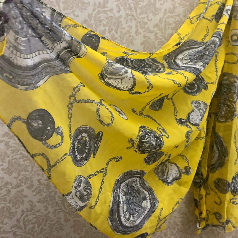 Yellow SheerScarf with Clock Print